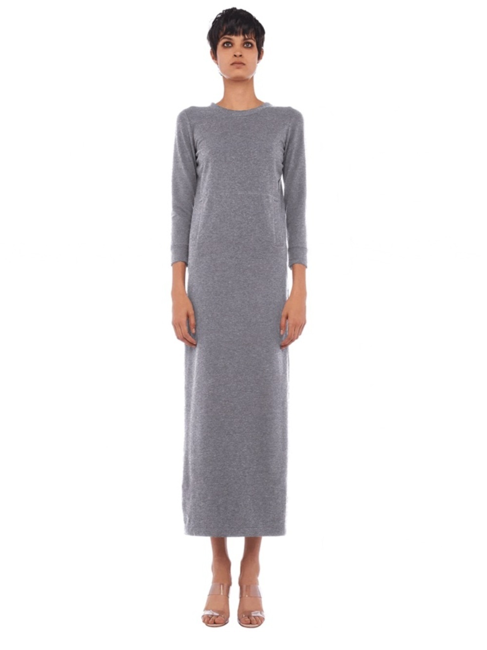 Norma Kamali Long Sleeve Midi Sheath Dress Gray Size M